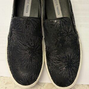 Steve Madden Crackle Black dressy flat Slide on Sneakers